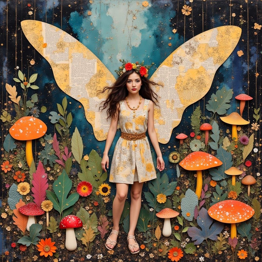 Vibrant Collage of Fairy in Fantastical Landscape