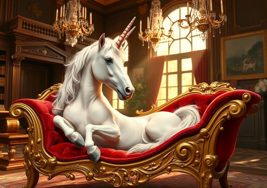 Unicorn Lounging in Baroque Opulence