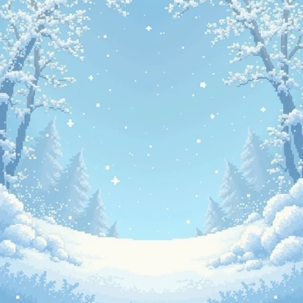 Ethereal Snow Flurry in 2D Pixel Art