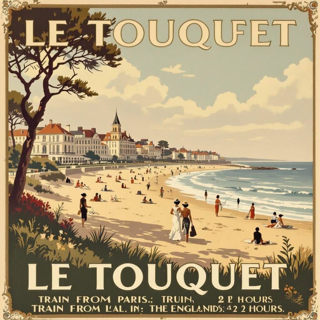 Vintage Touquet Seaside Poster: 19th Century Tourism & Activ...