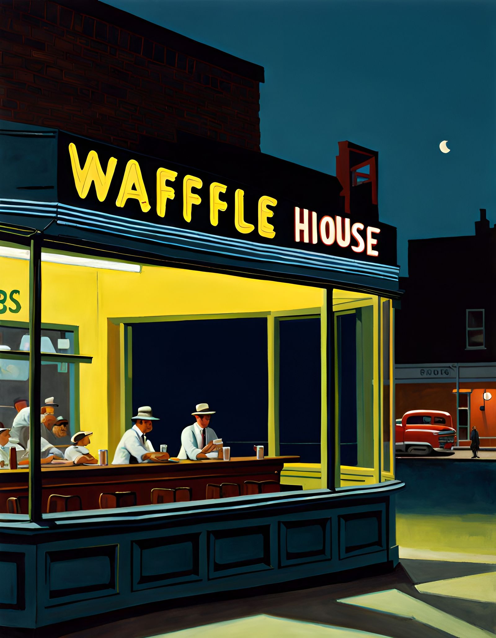 Nighthawks Waffle House: Hopper's Classic Reimagined