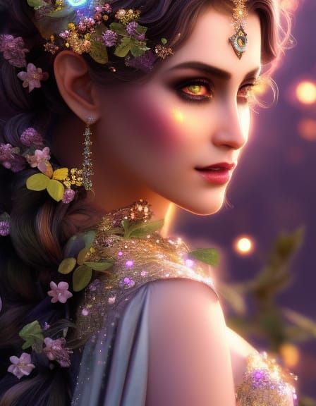 Moonlit Elf Cultivating Roses: Art Nouveau Fantasy