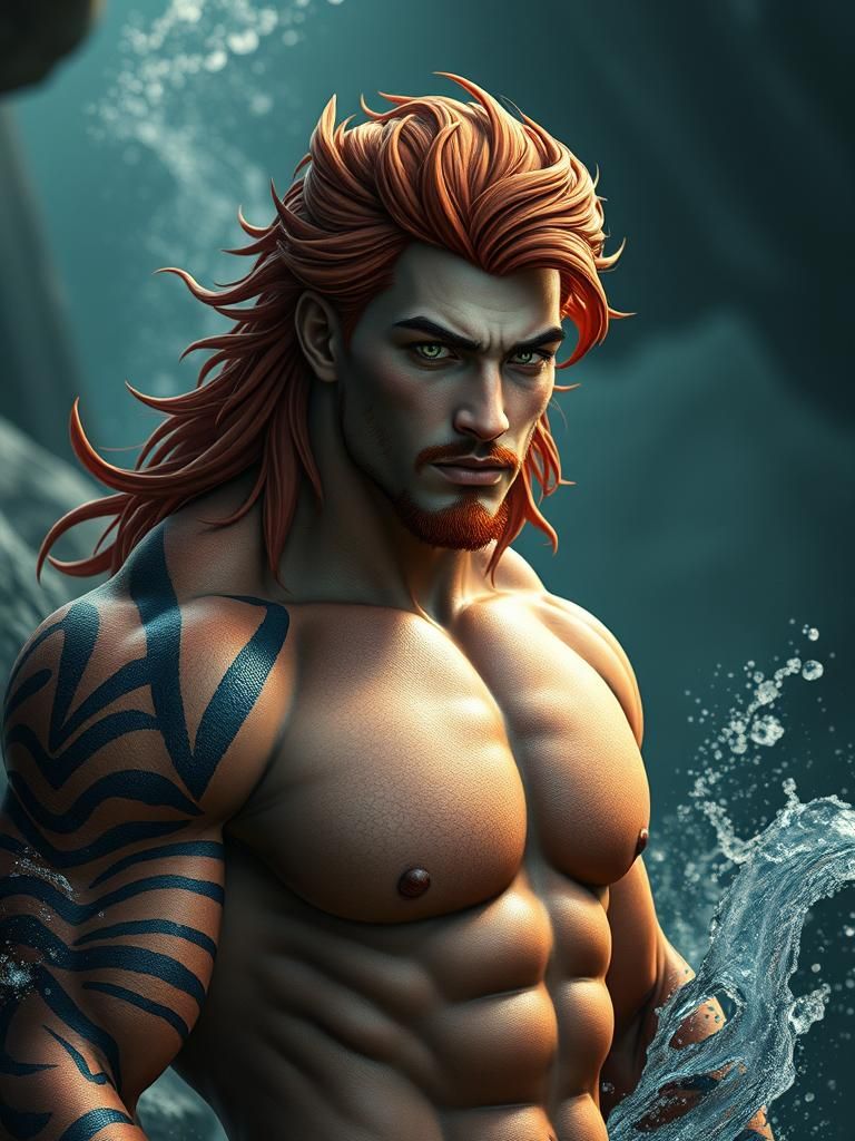 Merman with Tiger Body Paint Fantasy Concept Art