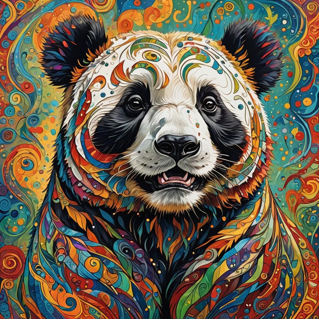 Stylized Panda Bear with Intricate Colorful Patterns