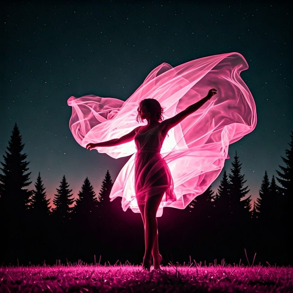 Joyful Dancer in Pink and Black Ink Splatter Art