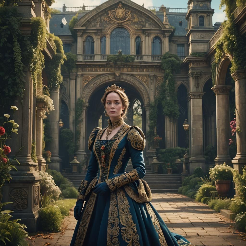 Emily Blunt as Victorian Queen in Palace Gardens