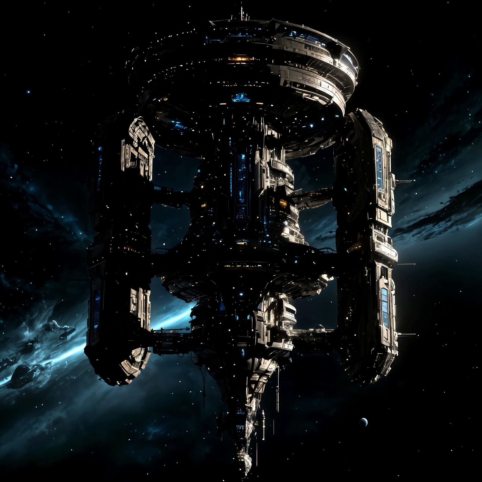 Cinematic Interstellar Generation Ship in Deep Space