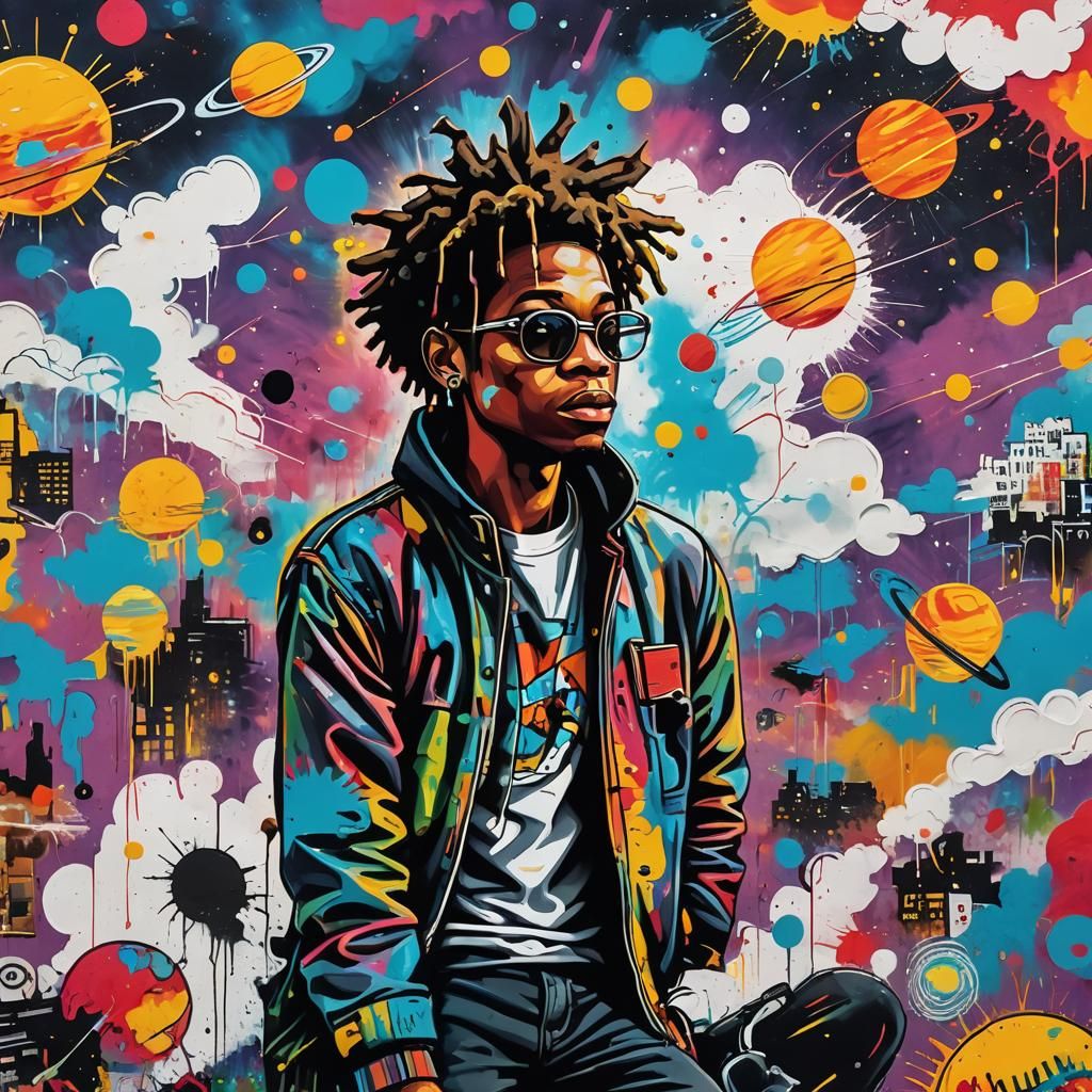 Colorful Alien Planet Exploration in Street Art Style