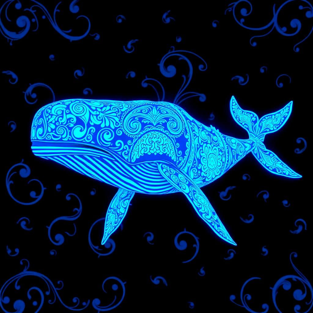 Bioluminescent Whale with Ethereal Filigree Design