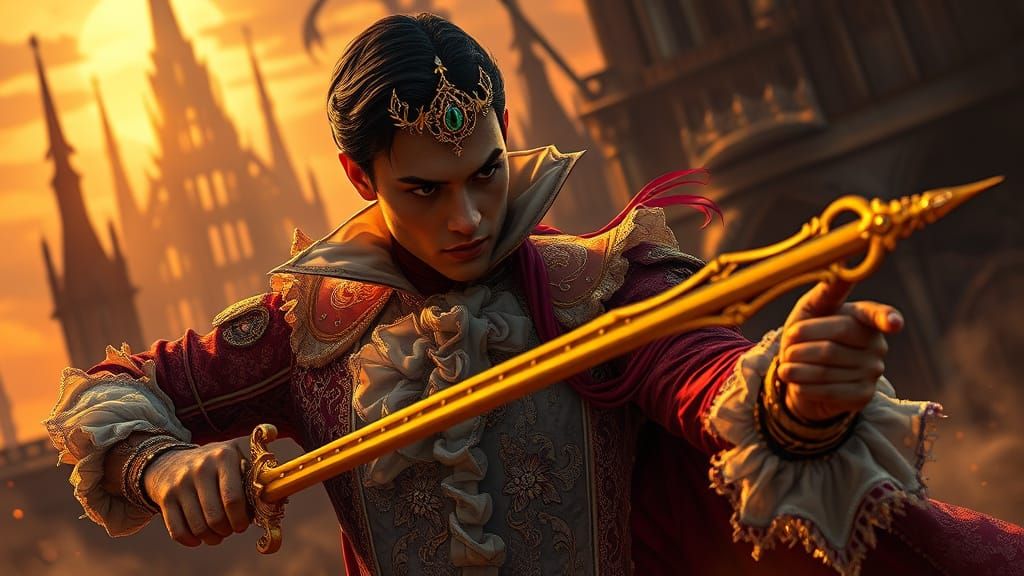 Elegant Duelist in a Gothic Dreamscape