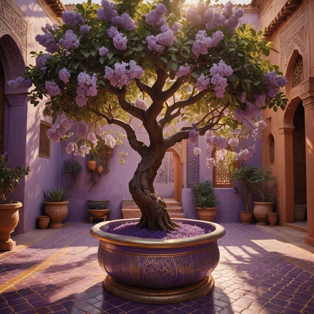 Lilac Tree in Moroccan Courtyard: Digital Matte Painting