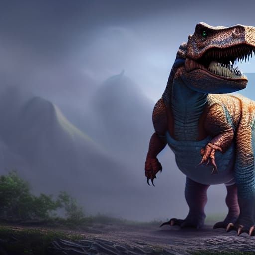 Cute Dinosaur in Detailed Matte Painting