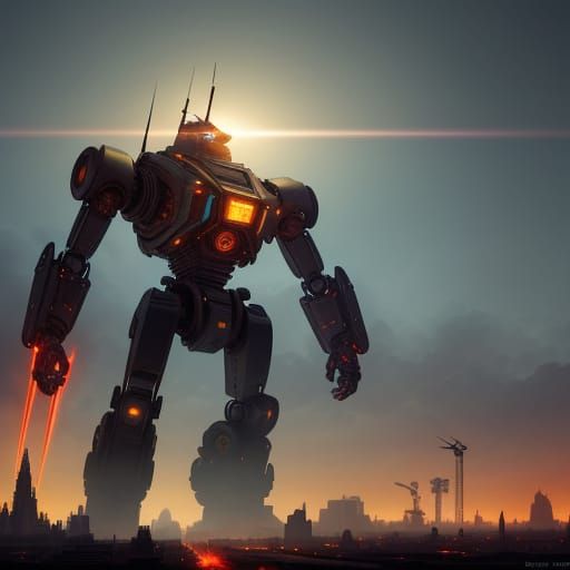 Cyberpunk Apocalypse: Ruined Metropolis Under Robot Occupati...