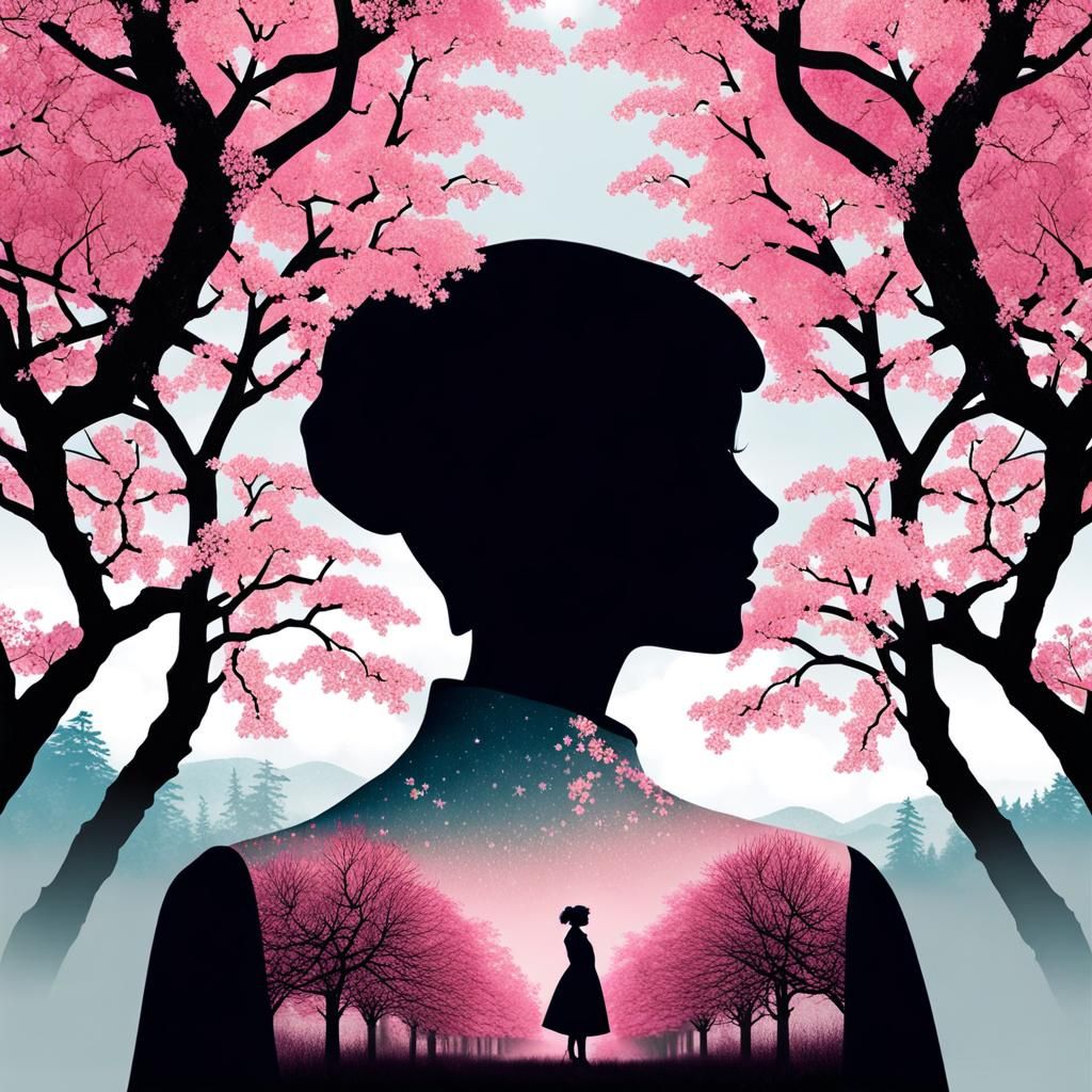 Sakura Silhouette in Double Exposure Style