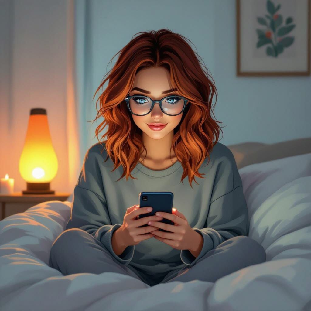 Woman with Red Hair and Blue Eyes Relaxing in Soft Light