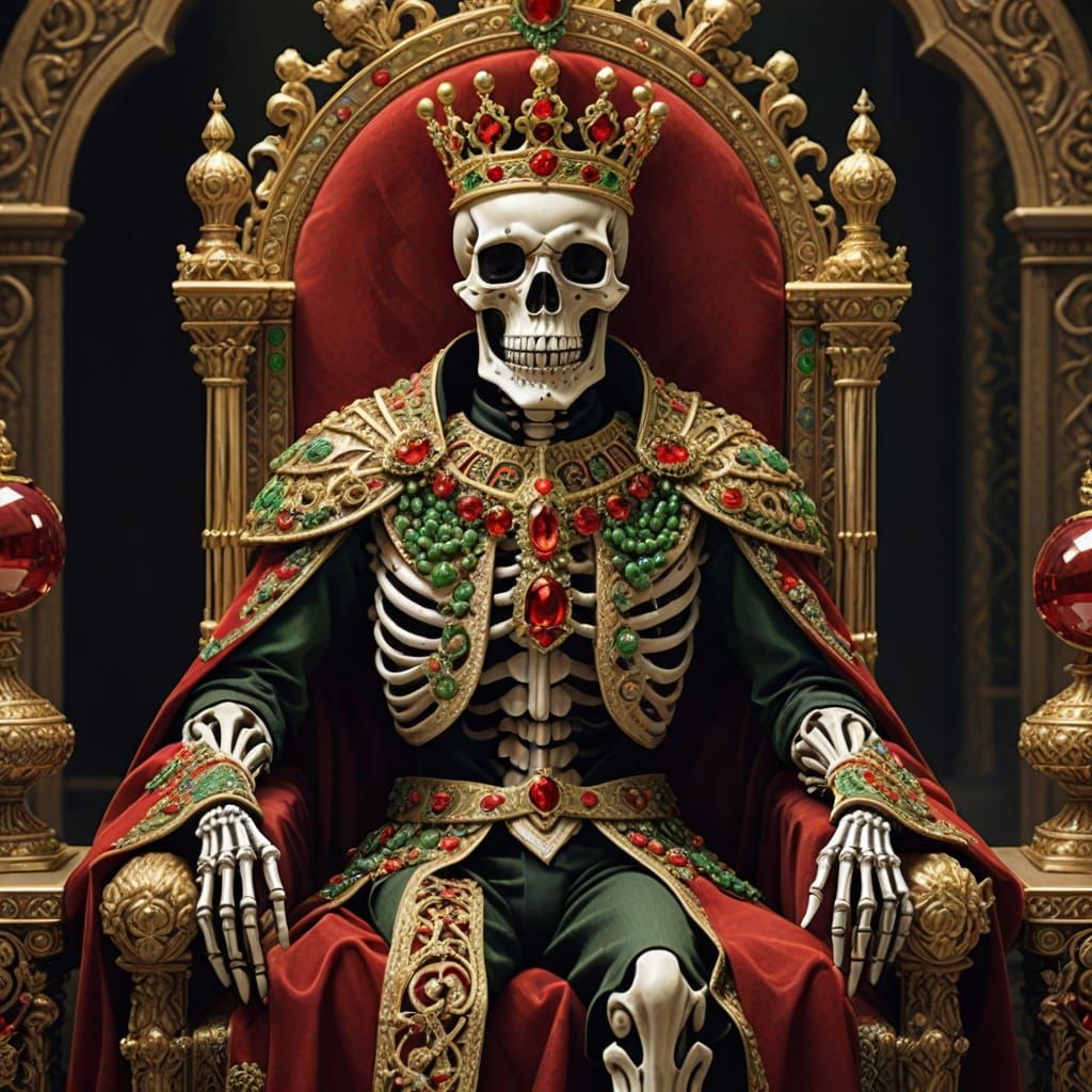 Regal Skeleton King on Throne with Crown