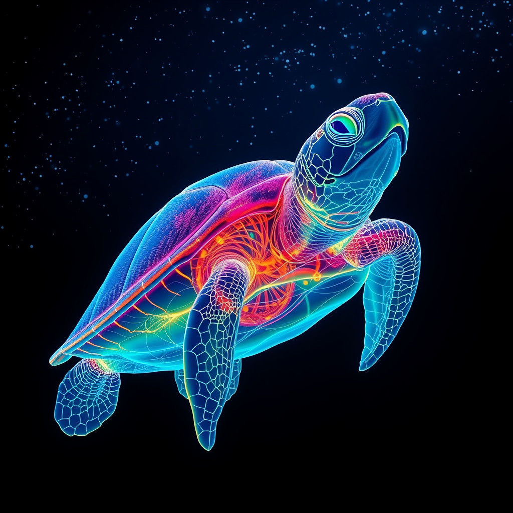 Neon Sea Turtle X-Ray in Splash Art Style