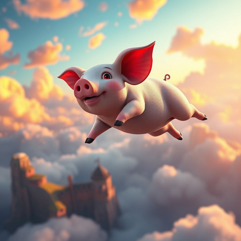 Flying Pig and Pocoyo in Whimsical Sky