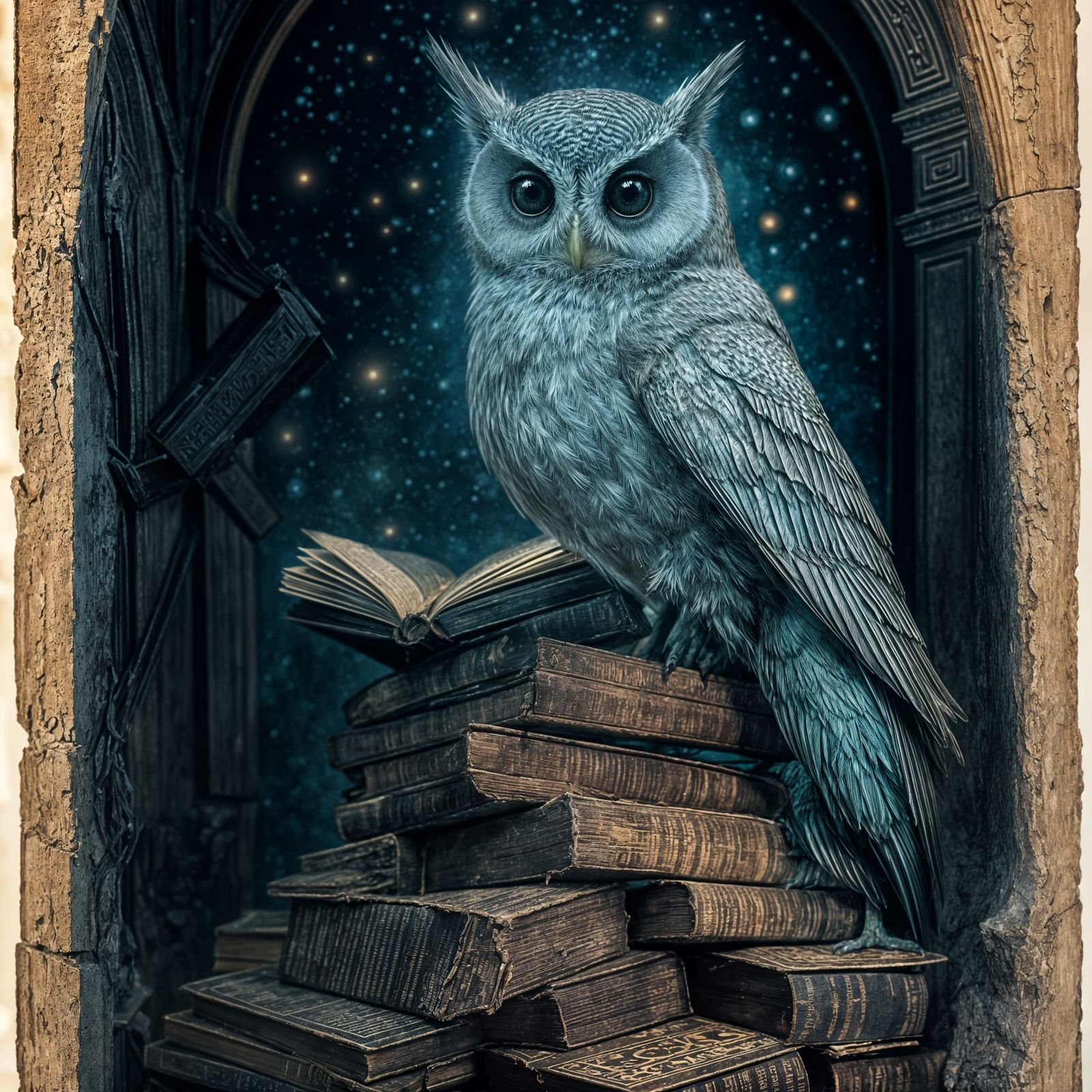 Spectral Owl Librarian in Haunted Observatory