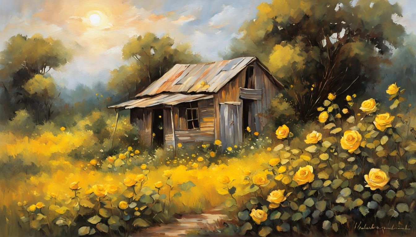 Impressionist Oil Painting: Yellow Roses by Shack