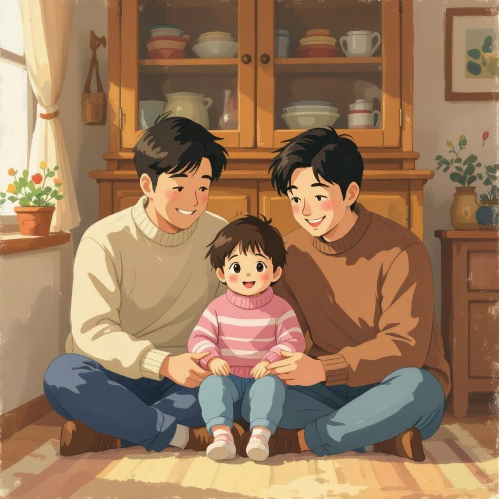 Heartwarming Family Scene in Studio Ghibli Style