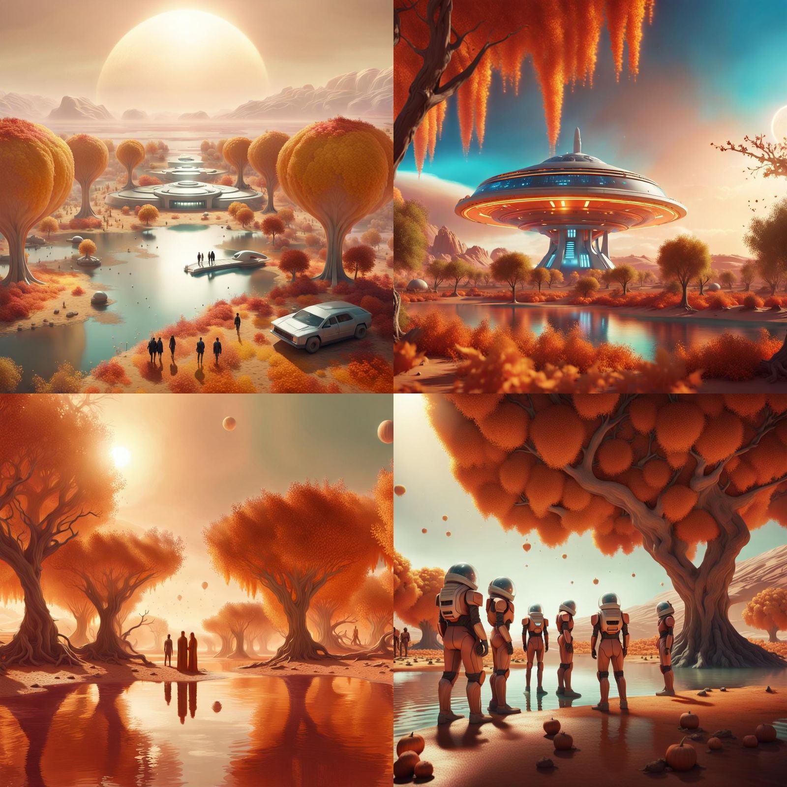 Martian Oasis: A HyperSpace Haven in Impressionist Style