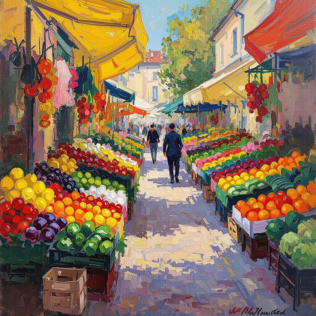 Vibrant Fruit & Vegetable Market in Impressionist & Pop Art ...
