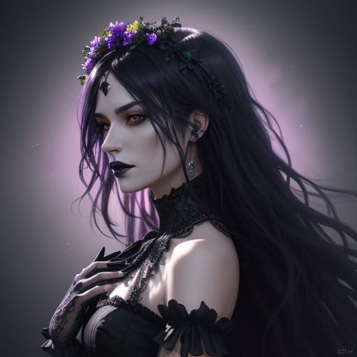 Goth Witch and Pastel Angel in Dark Fantasy Portrait