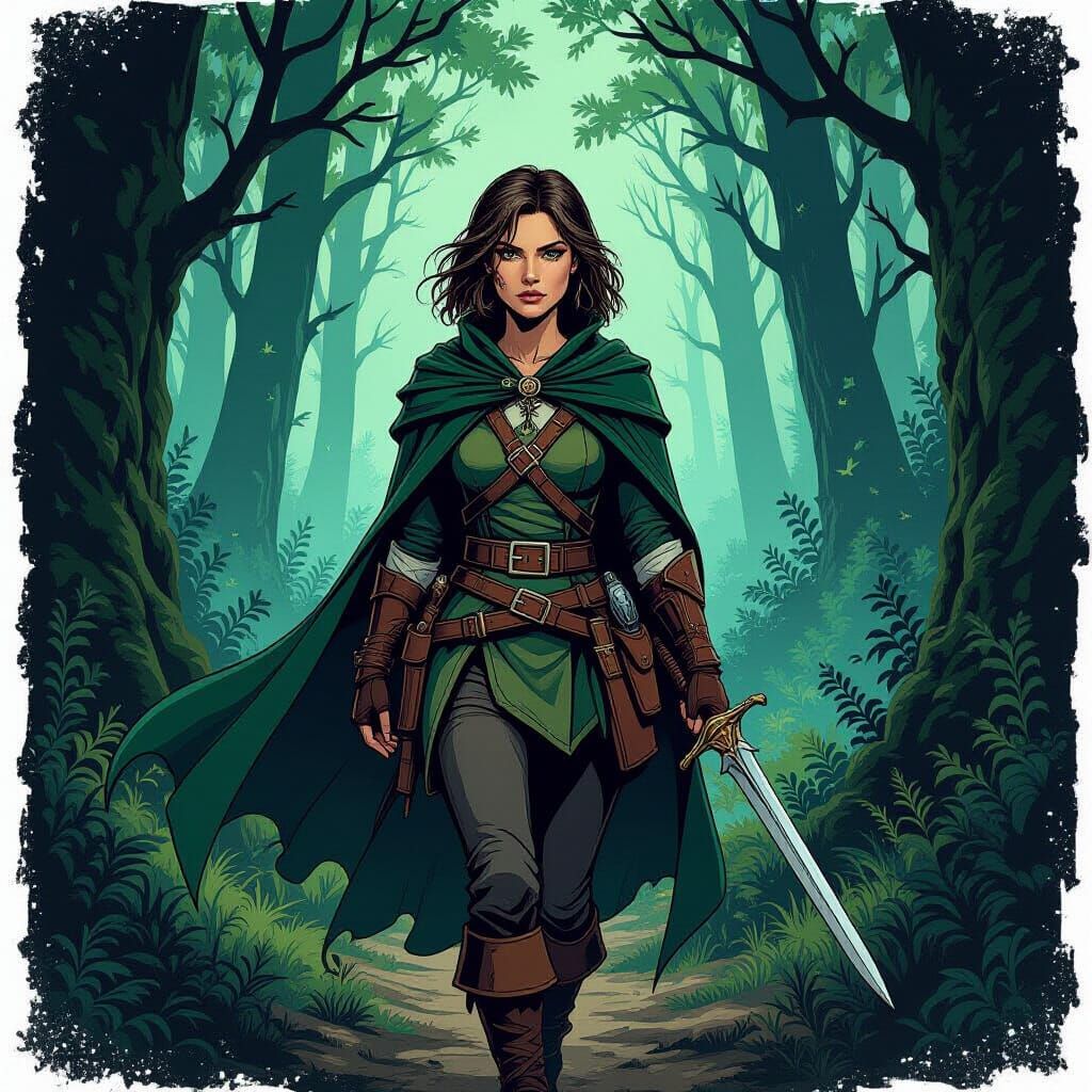 Dunedain Ranger in Dark Fairytale Forest as Vector Art