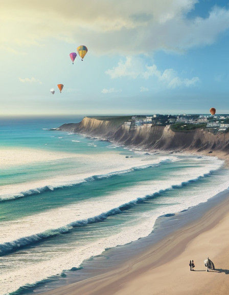 Vibrant Beach Scene with Families and Kites