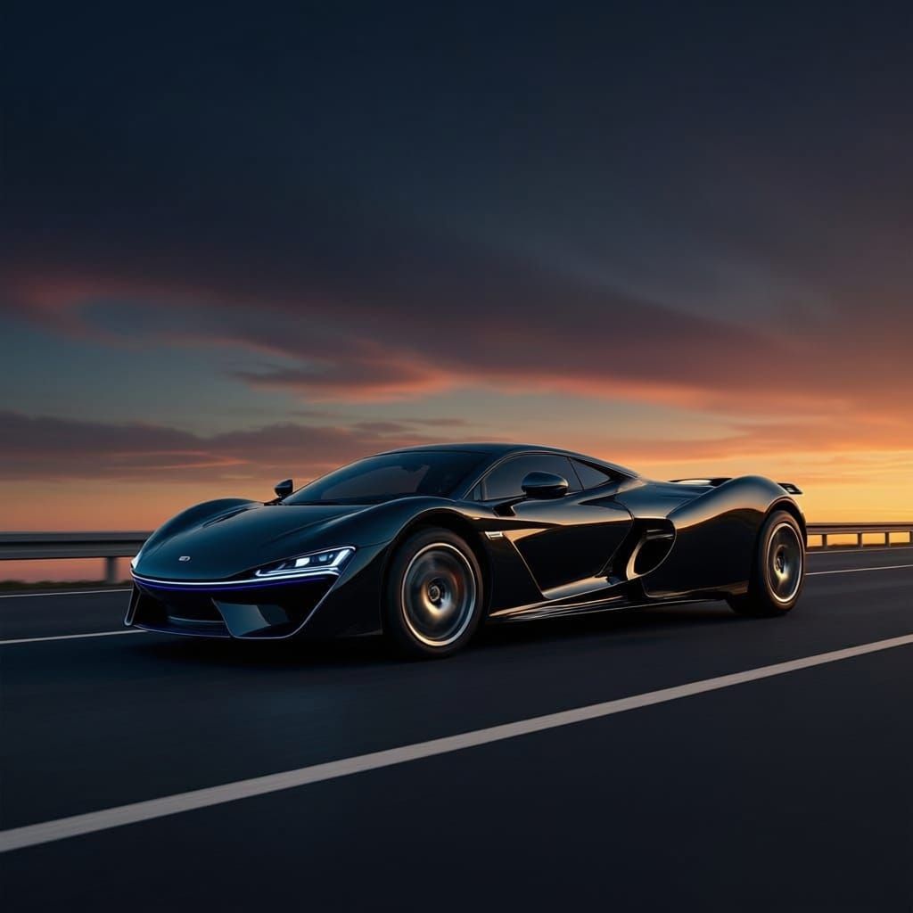 Futuristic Car Pulled by Horse on Highway