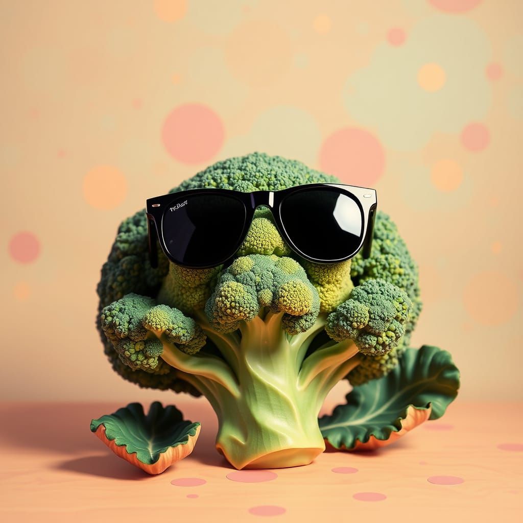 Broccoli with Sunglasses in Pop Art Style