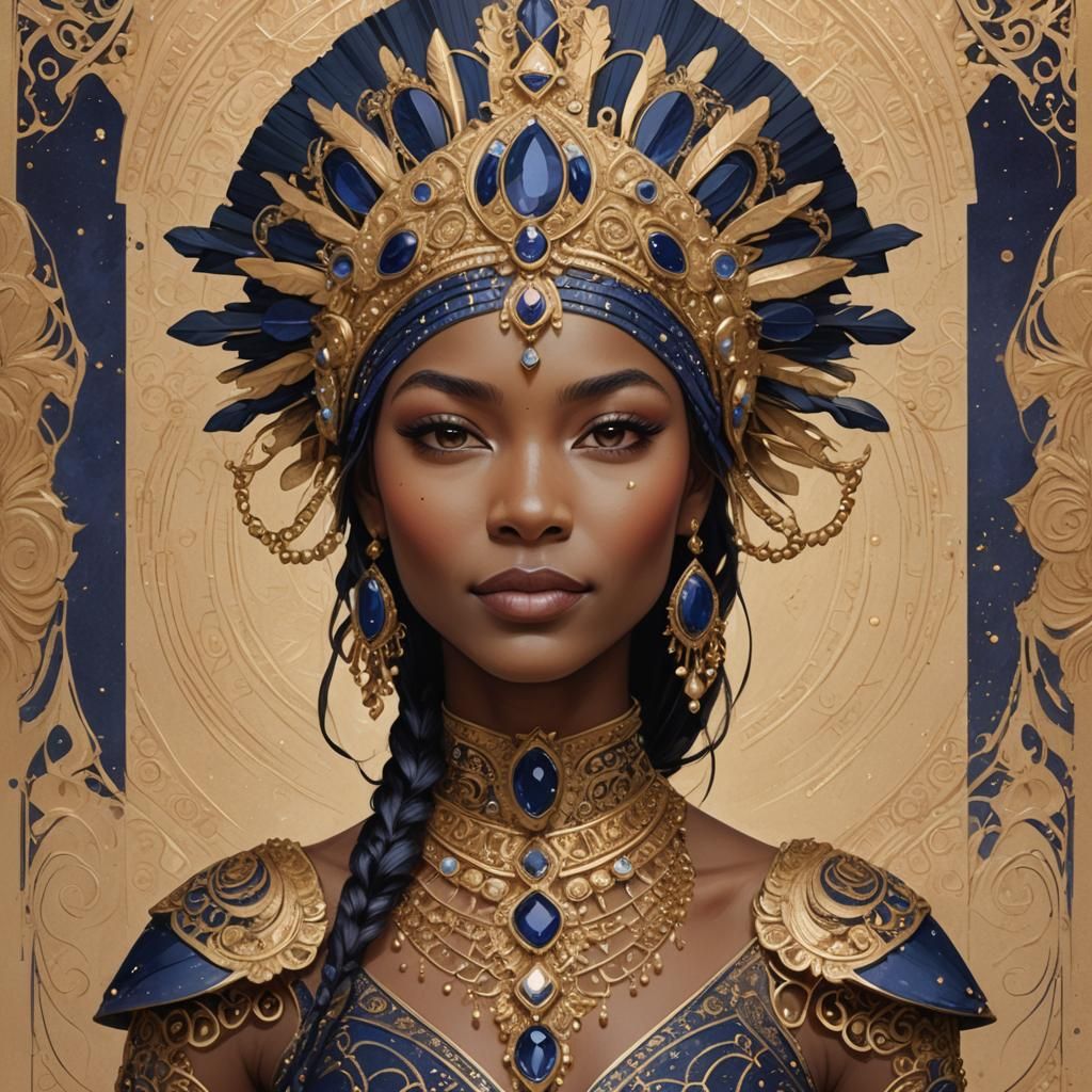 Woman with Gemstone Headdress: Fantasy Digital Art