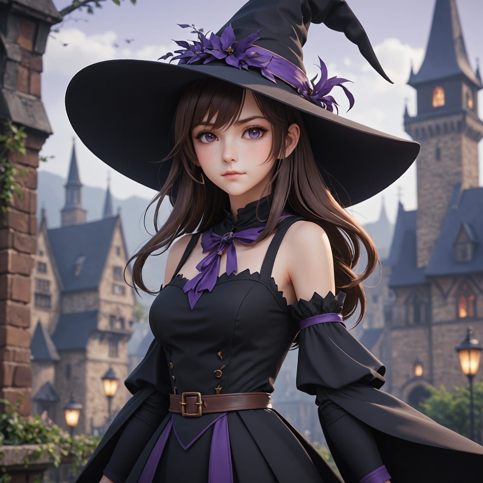 Anime Witch with Brown Hair in 3D Style