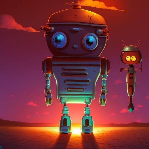 Giant Tin Robot with Friends, Sci-Fi Render