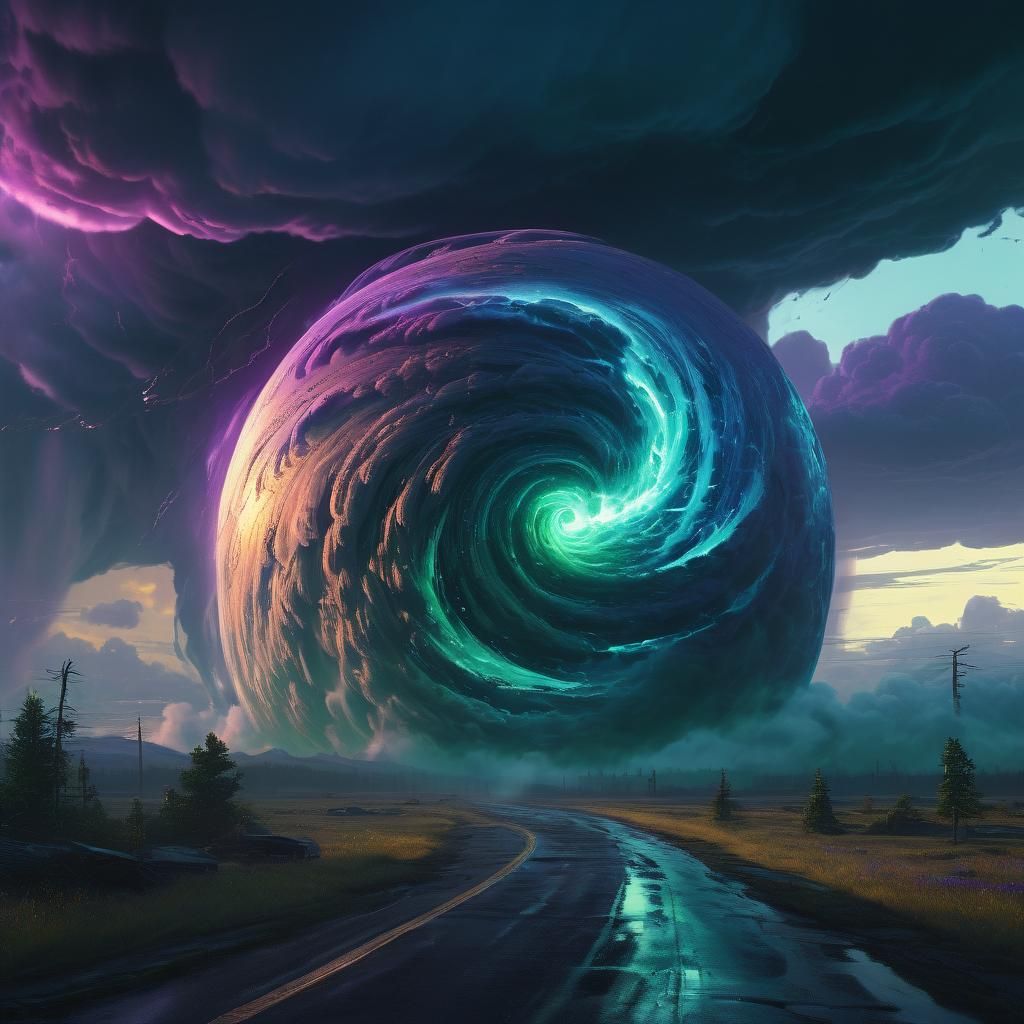 Iridescent Orb Over Tornado, Fantasy Concept Art