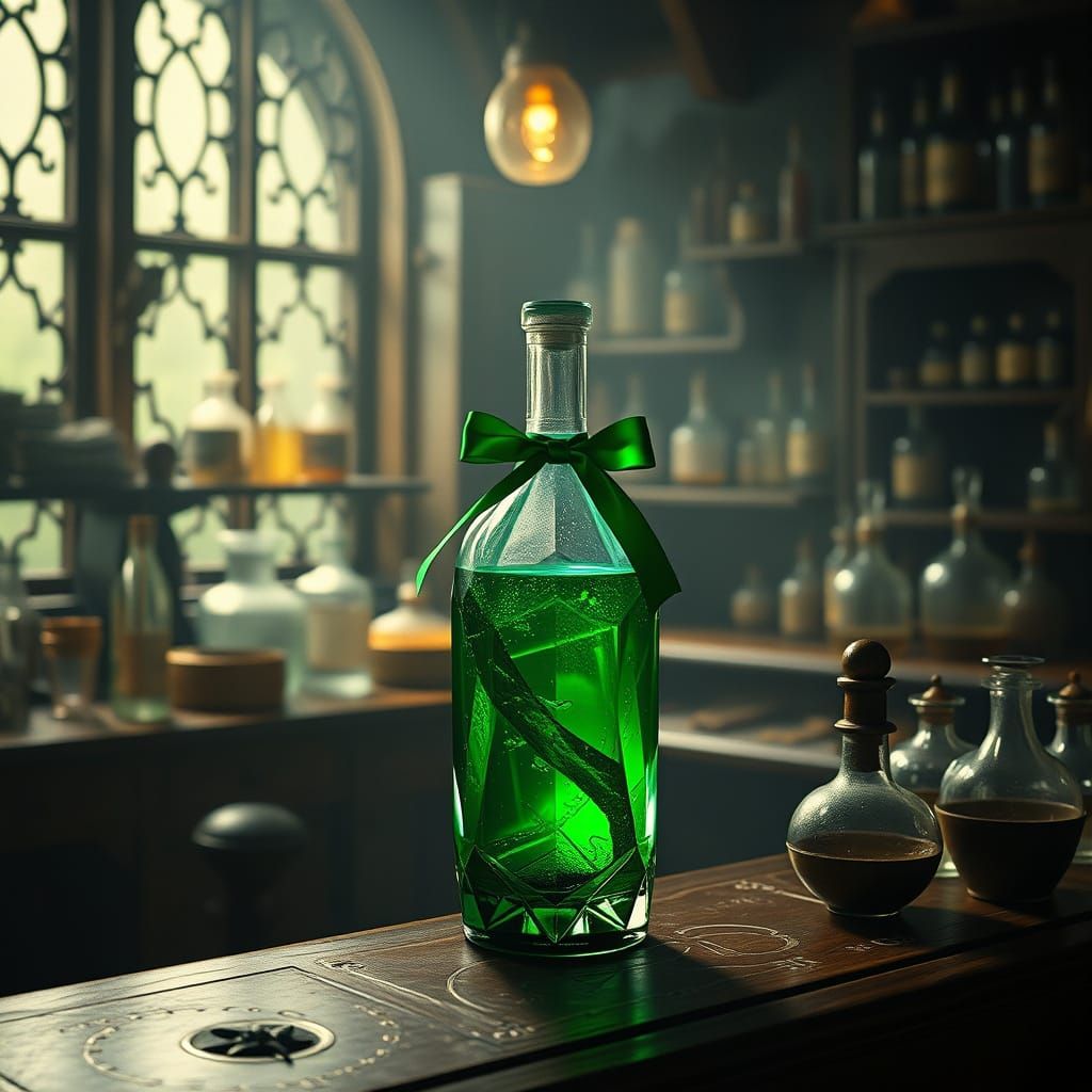 Medieval Pharmacist's Emerald Potion in Hyperrealistic Labor...