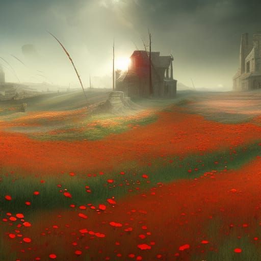 WWI Poppy Field in Detailed Matte Painting