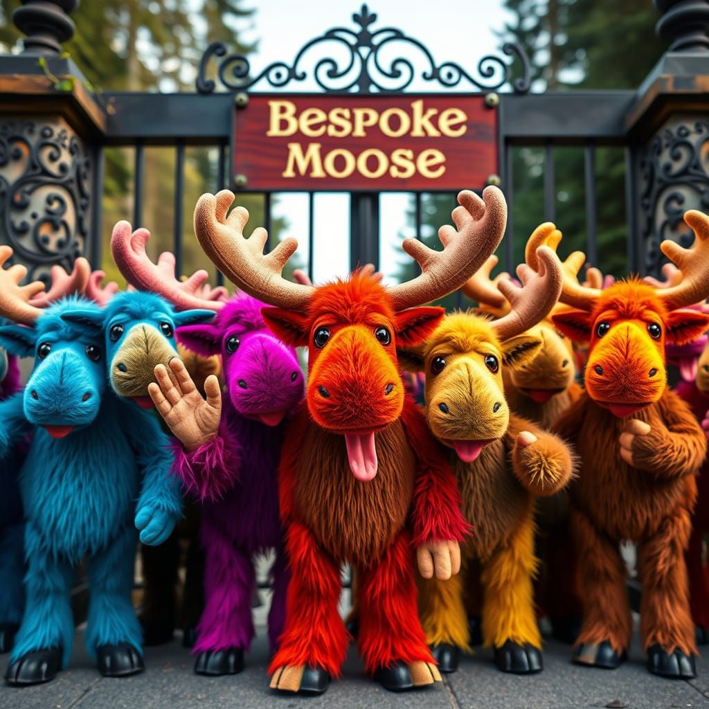 Colorful Man-Moose Group Photo in Ornate Style