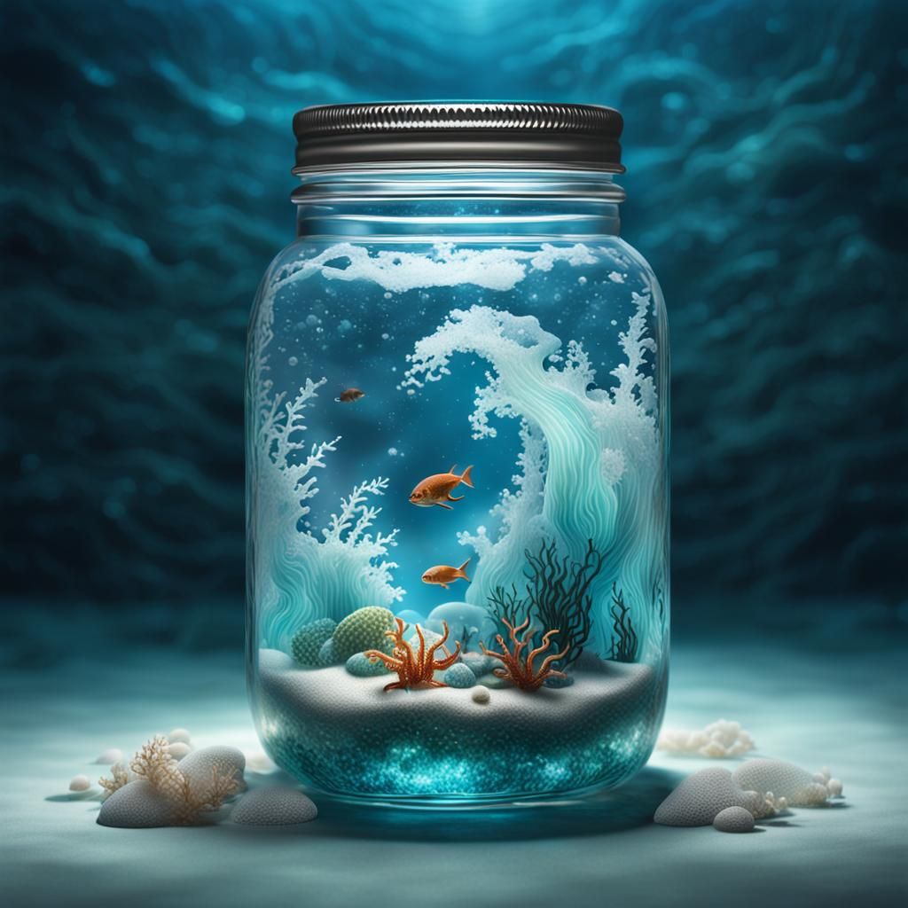 Ocean Waves Flowing in Crystal Jar