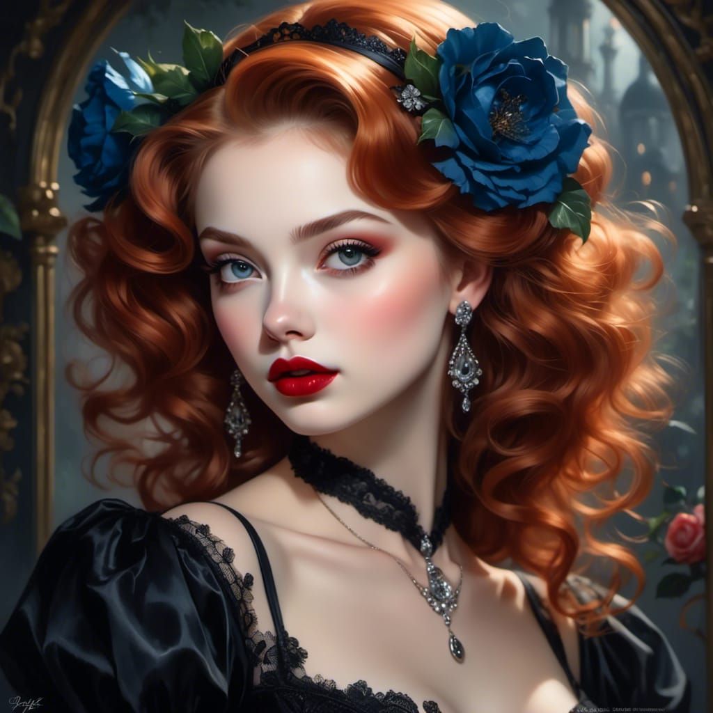 Gothic Noir: Oil Painting of a Beautiful Woman