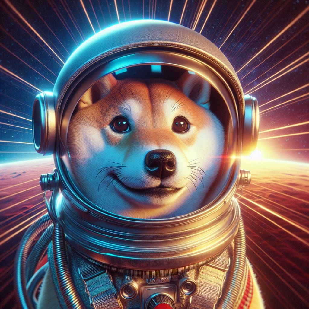 Shiba Inu Astronaut Floating in Space: 3D Digital Art