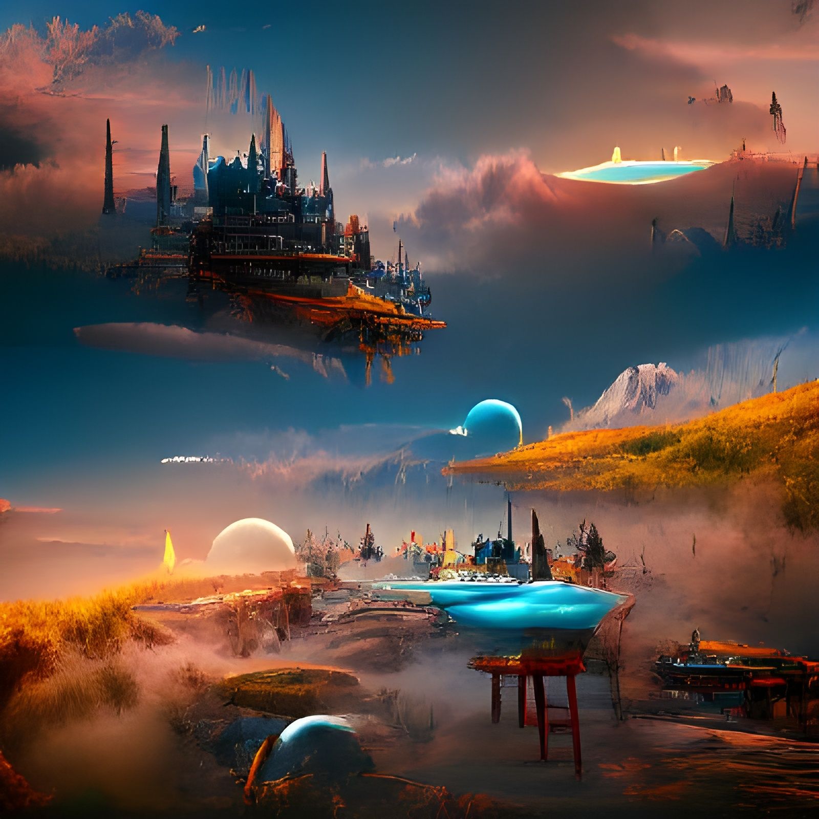 Science Fiction Landscape with Spaceships, Digital Art