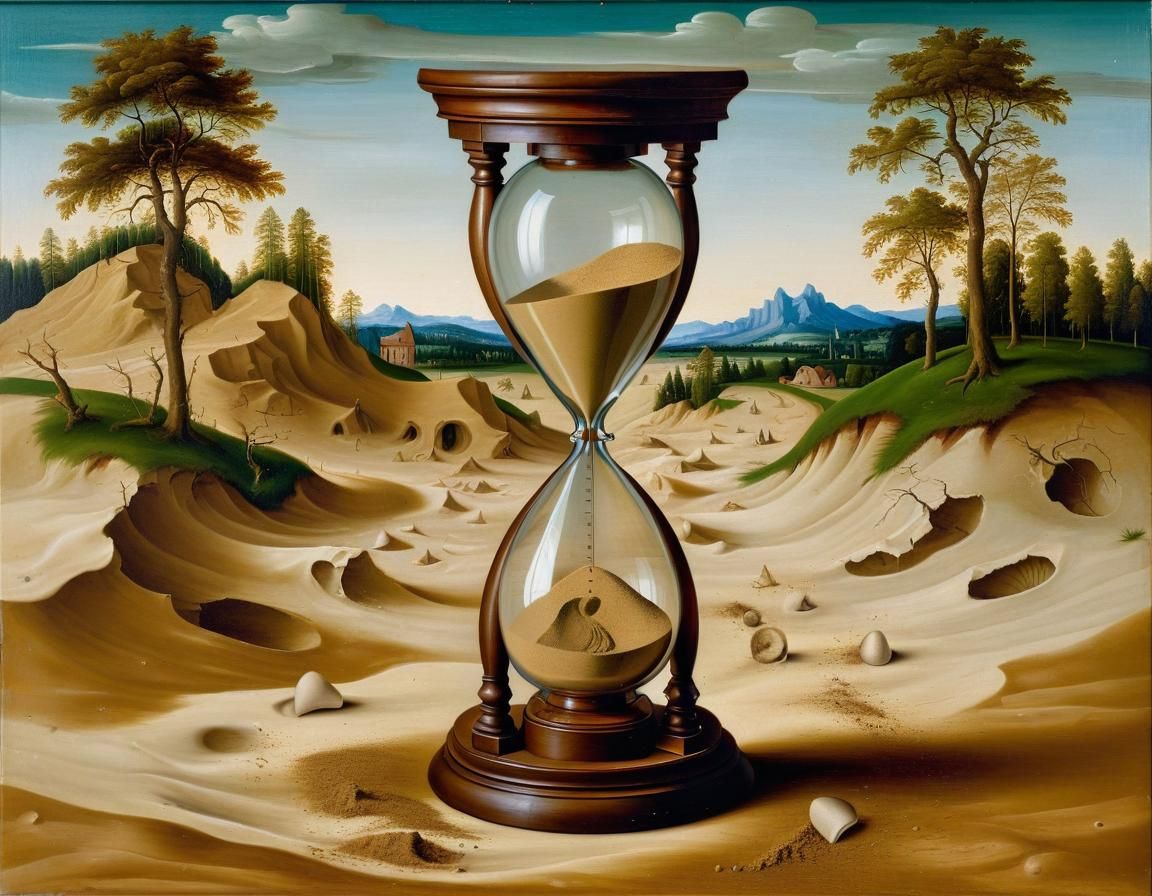 Hourglass Allegory Inspired by Old Masters, Oil on Canvas