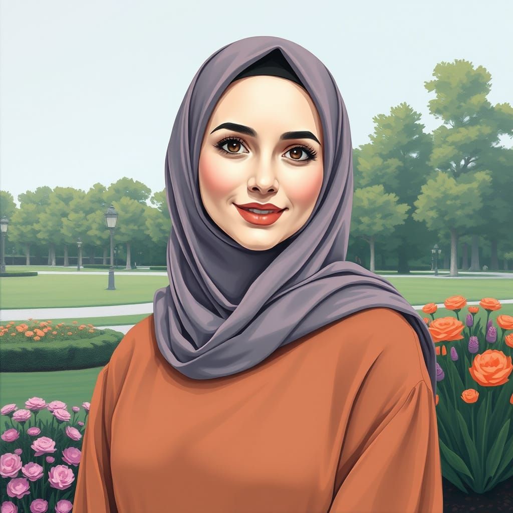 Minimalist Oil Painting Of A Smiling Hijabi Woman