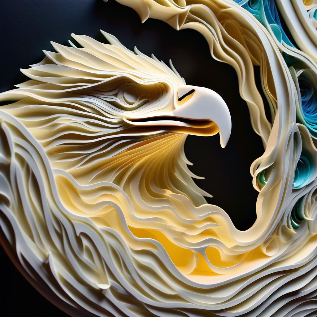 Glowing Wax Eagle Sculpture in Glass Wave