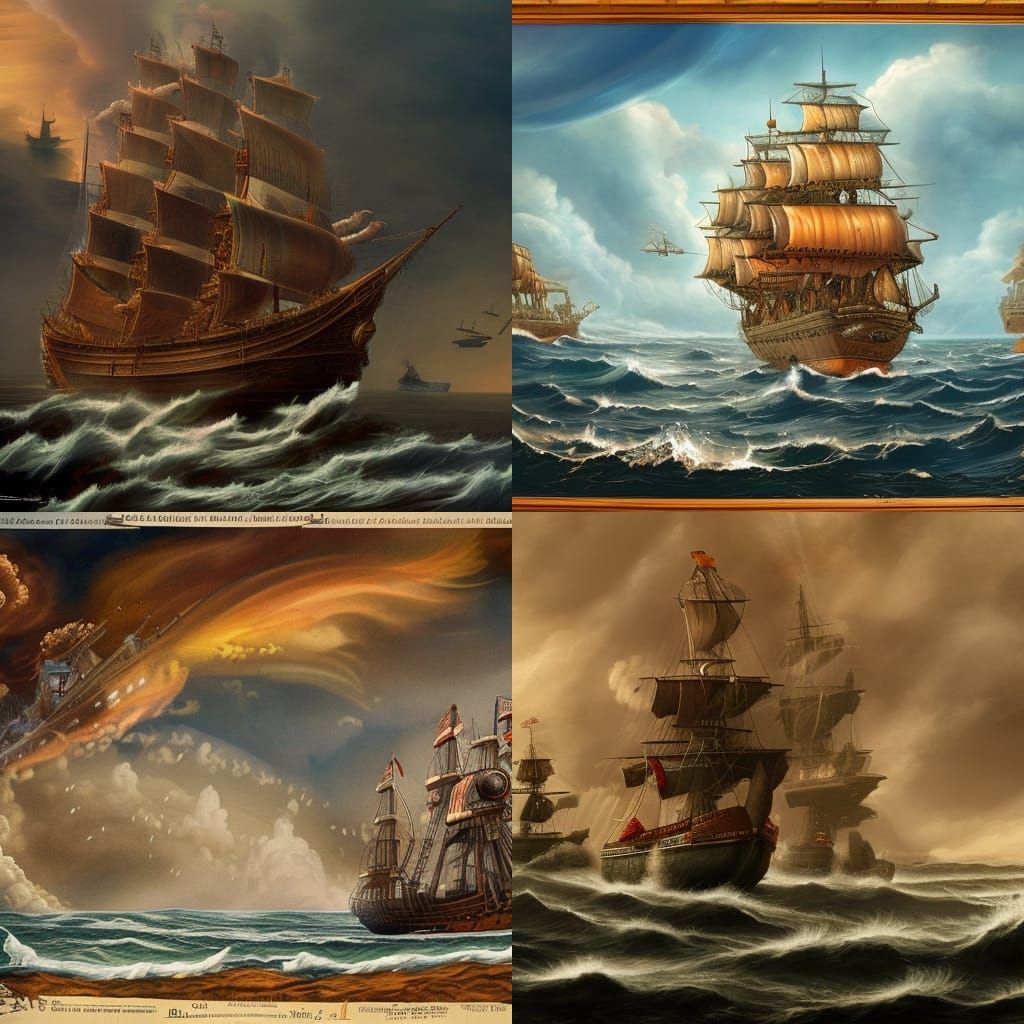 Detailed Ship Matte Painting on a Stormy Sea