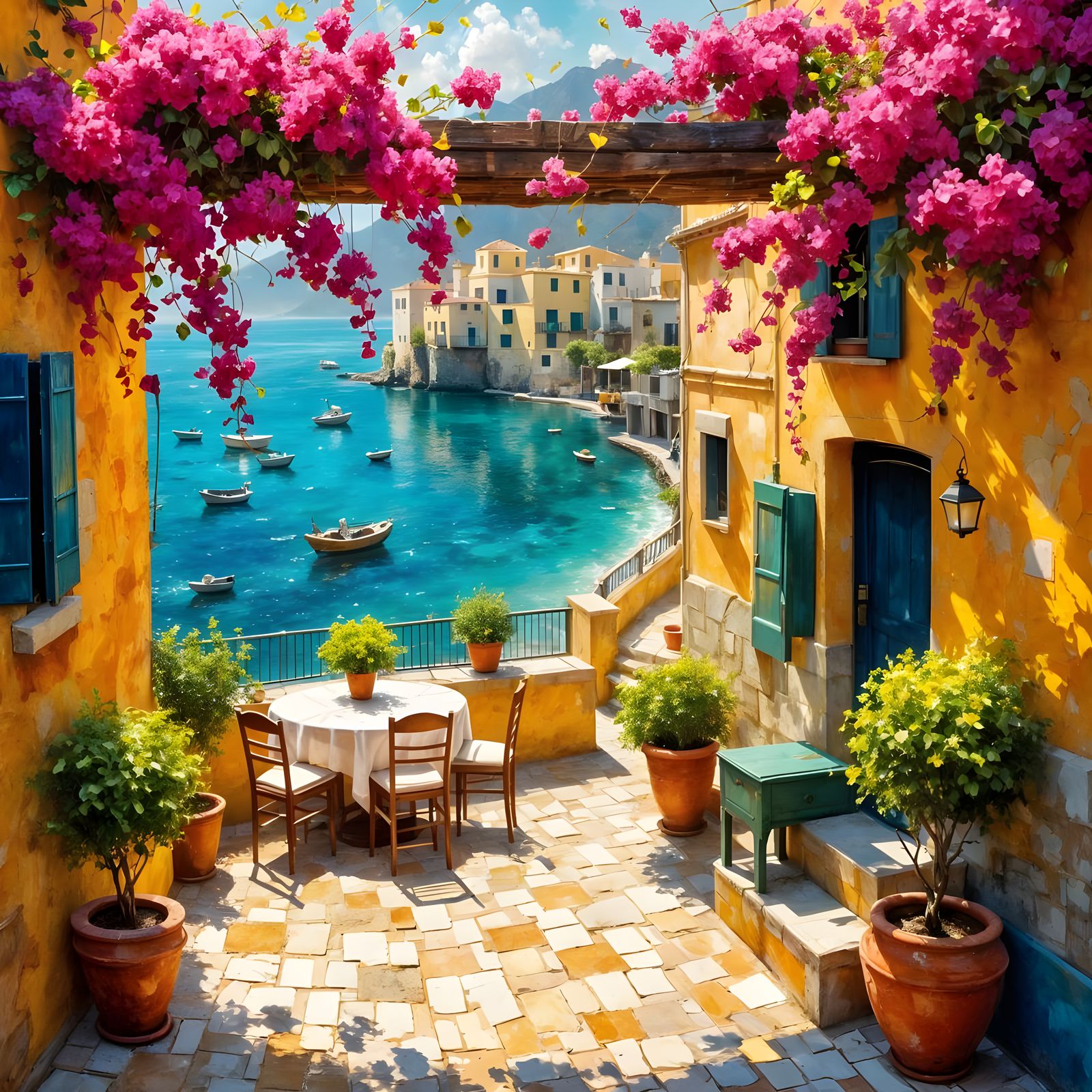Terrace Mediterranean Coastal Town