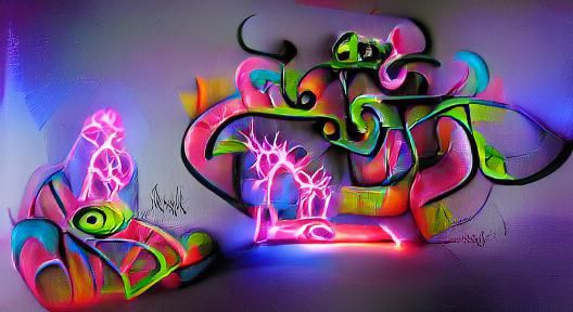 Psychedelic Neon Graffiti Art in Mixed Media