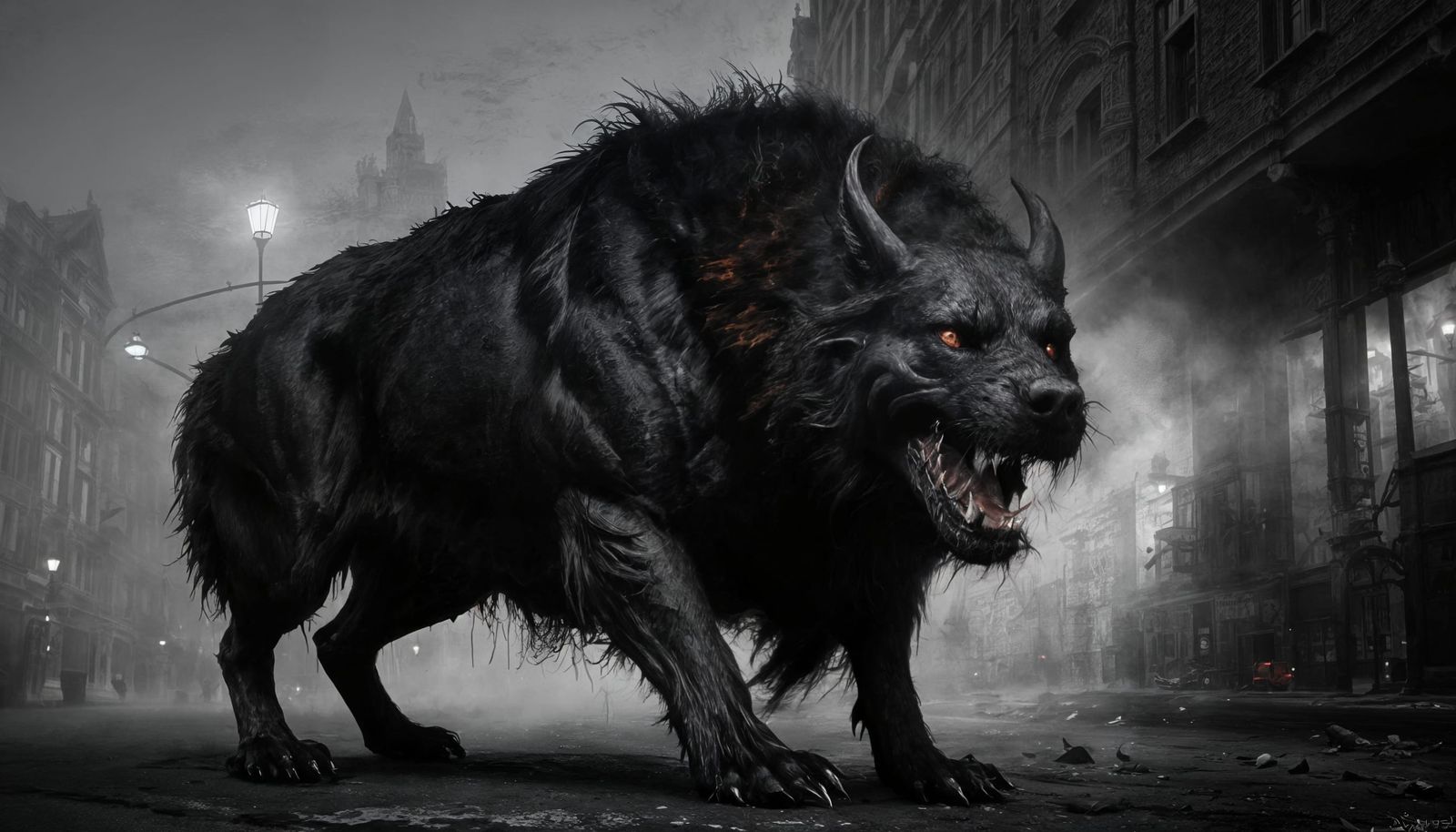 Gothic Cerberus Hound in a Gritty Underworld